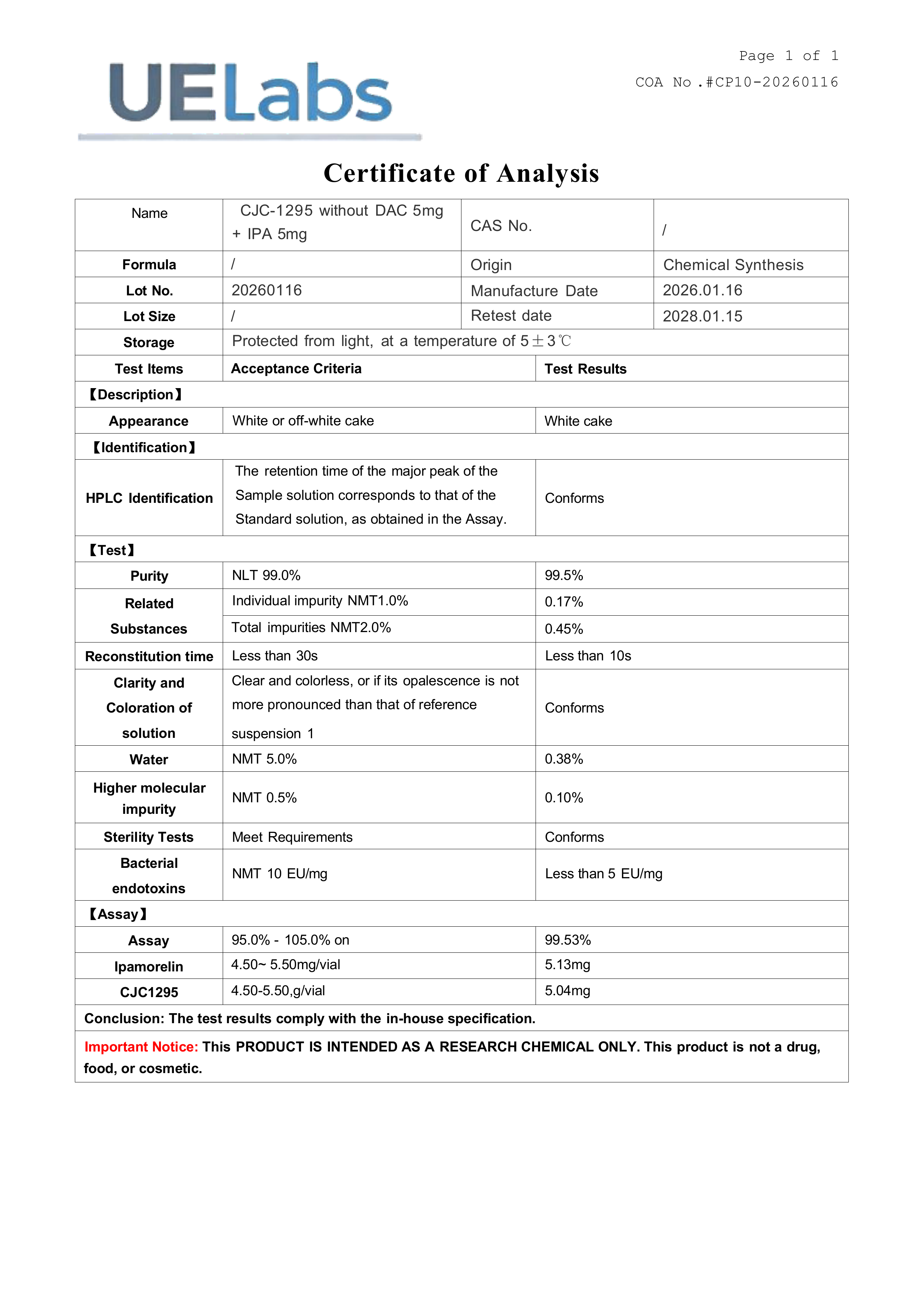 CJC-1295 No DAC & Ipamorelin Research Peptide Blend