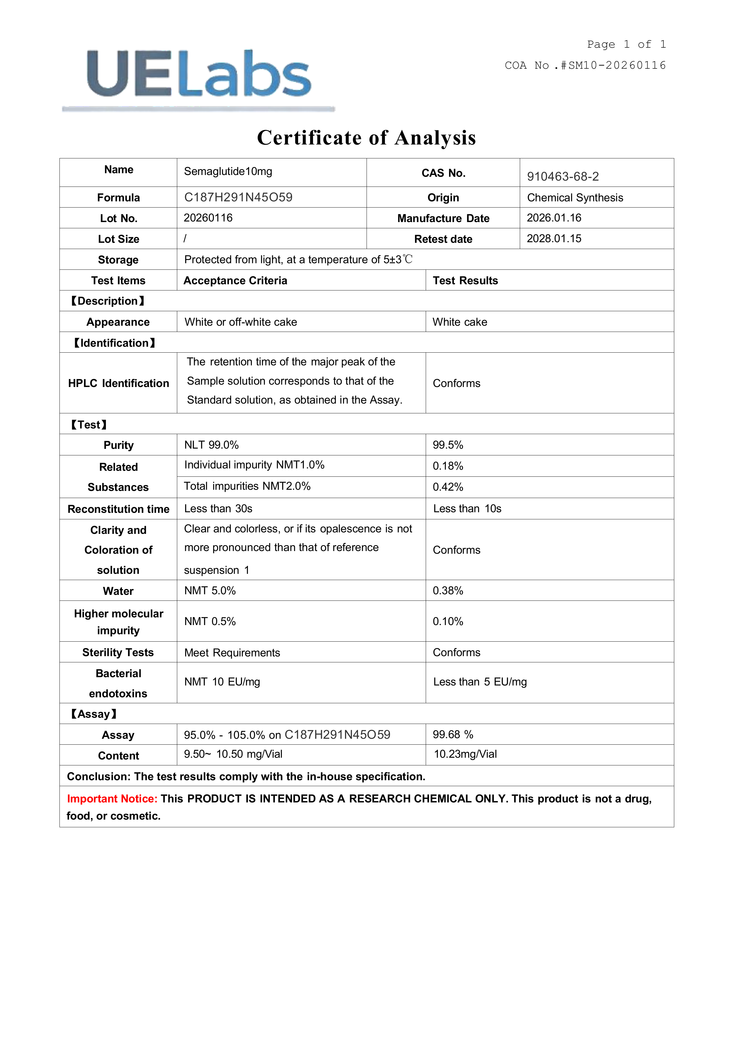 Semaglutide 10mg GLP-1 Research Peptide