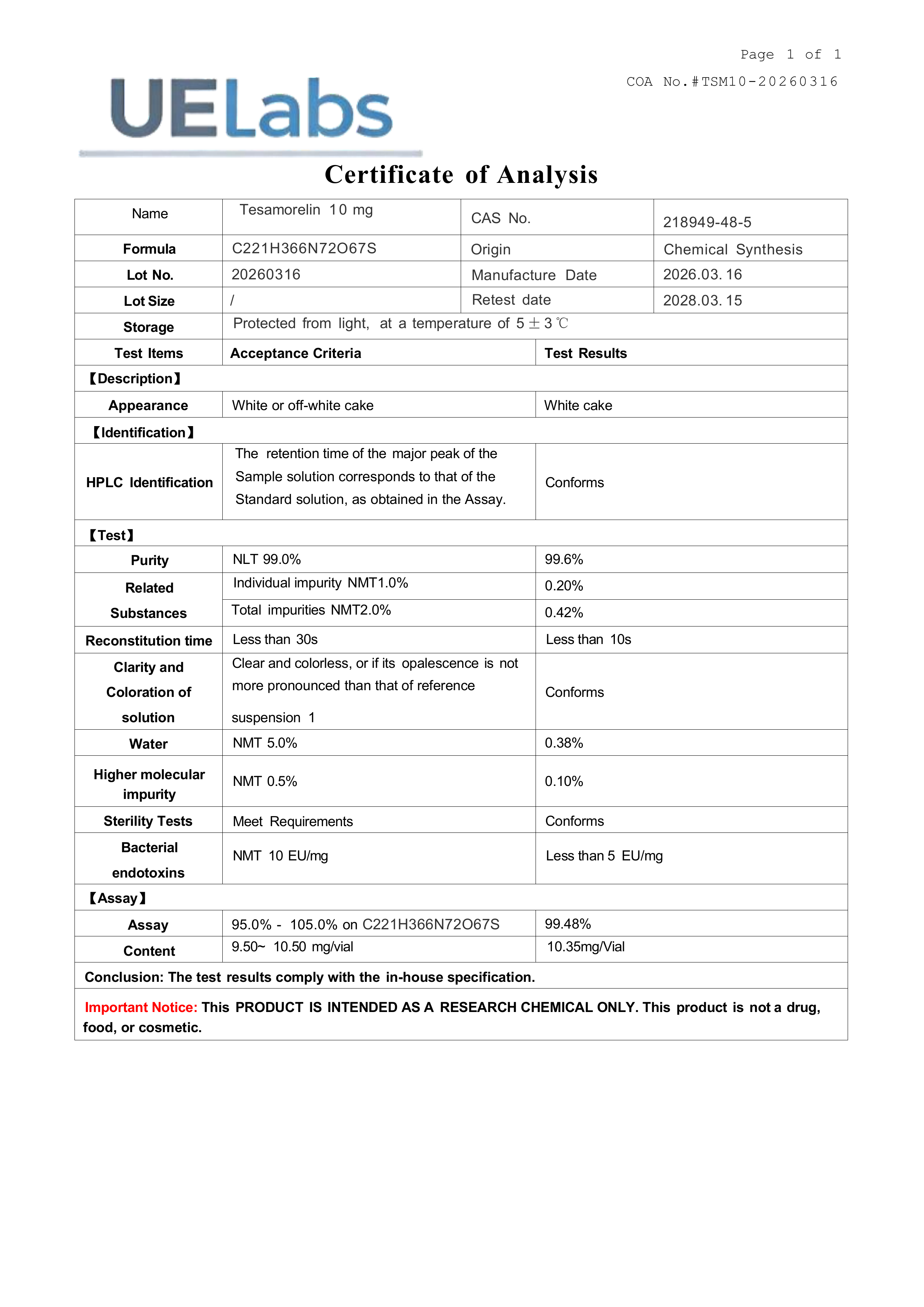 Tesamorelin 10mg
